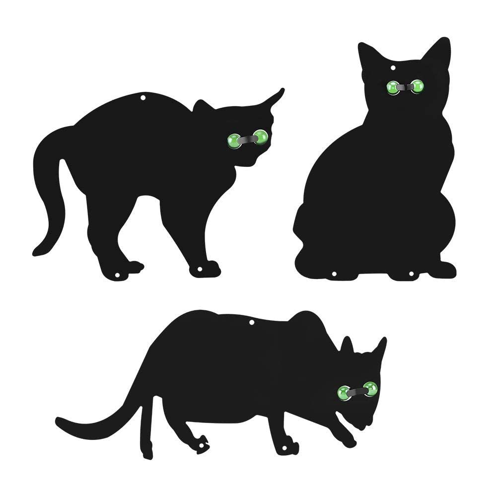 Cat Scarers for Gardens, 3Pcs Black Metal Cat Scarers that Really Work, Garden Field Scarer Cat Repellant Deterrents Silhouette with Green Marble Eyes for Scaring