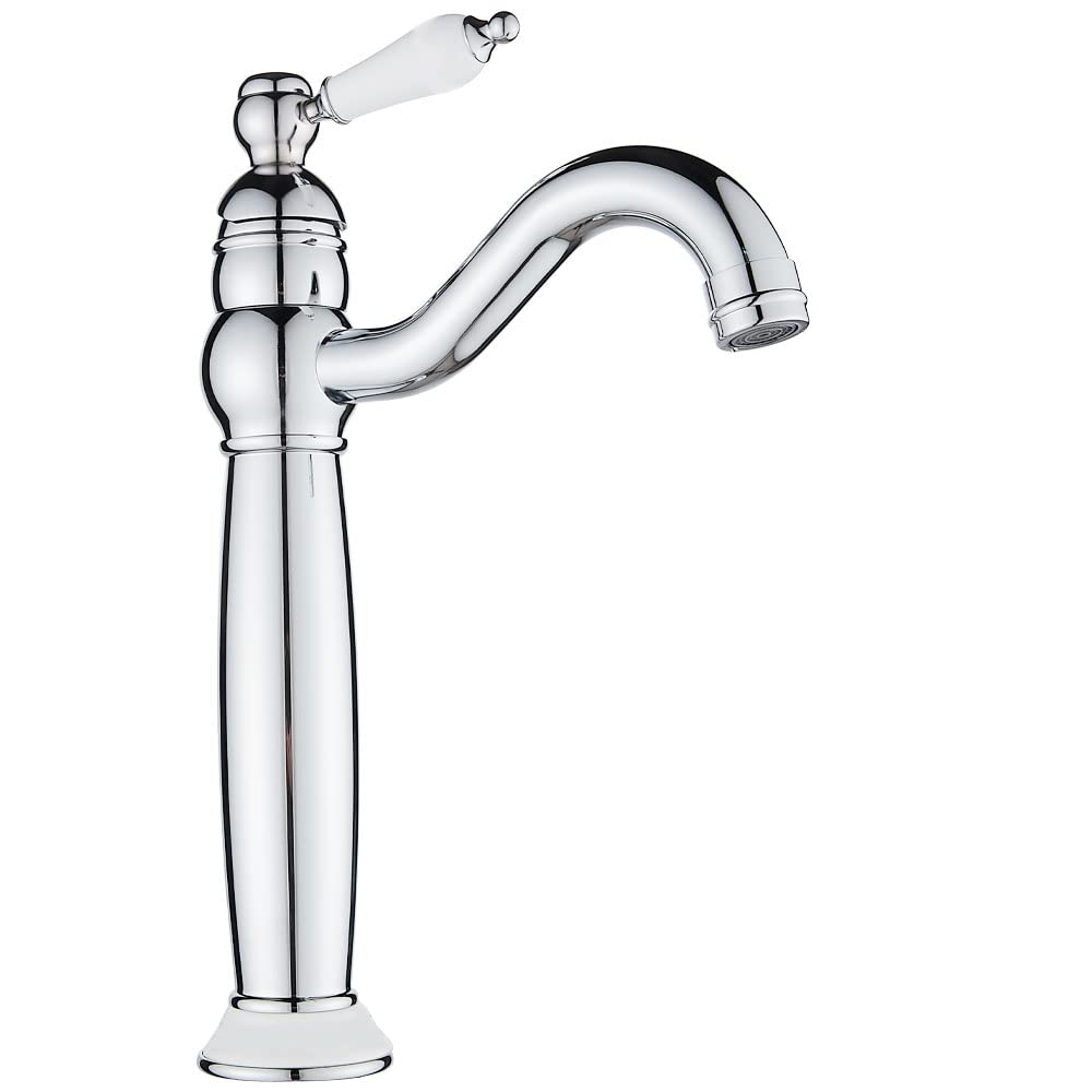 Maynosi Bathroom Basin Mixer Taps, High Rise Basin Tap for Countertop Basin, Traditional Tall Faucet with Ceramic Lever, Cloakroom Classic Tap, 360° Swivel Spout, Retro Style, Brass, Polished Chrome — image 1