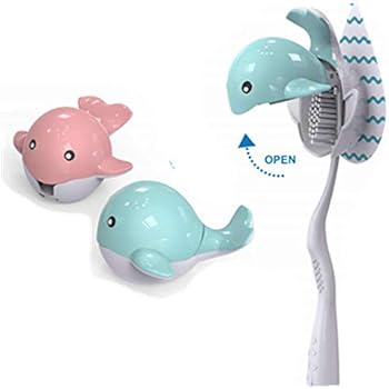 Heasa Toothbrush Holder Cartoon Toothbrush Holder for Kids (Pink & Blue Cetacean)