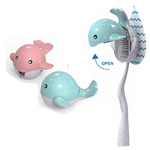 Heasa Toothbrush Holder Cartoon Toothbrush Holder for Kids (Pink & Blue Cetacean)