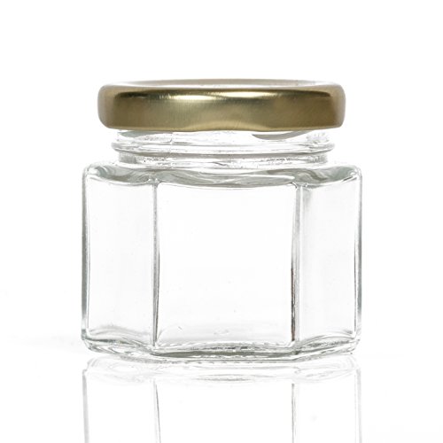 Hexagon Glass Jars by Nellam 4oz, 12 Pack. (4 OZ, 12 PC SetGold Lid
