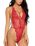 Avidlove Teddy Lingerie for Women One Piece Babydoll Lace Bodysuit Romper Dark Red S