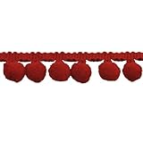 Pompom Fringe 1-Inch Polyester Fringe Rolls for Arts and Crafts, 10-Yard, red