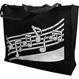 Reusable Tote Bag - Music Notes - Black (20 X 16)