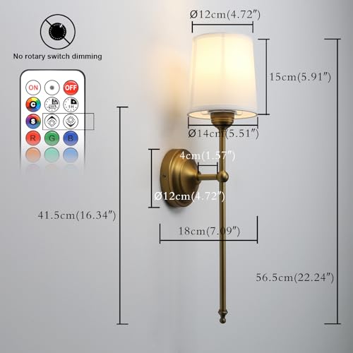 Permo Vintage Industrial Wall Lamp Set of 2 Hardwired Wall Sconce Light Decor with Remote Control and Dimmable Bulbs White Fabric Shade Lighting Fixture for Bedroom Living Room Hallway (Antique)