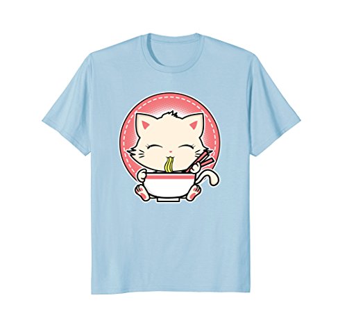 Mens kawaii japanese anime cat ramen shirt xl baby blue