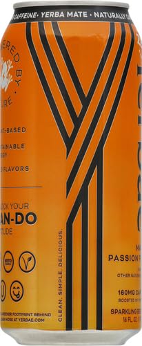 YERBAÉ MANGO PASSIONFRUIT SPARKLING WATER (SIX 16 OZ CANS) ONLY 30 CALORIES PER CAN.