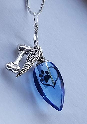 Sympathy Gift Cremation Urn Bead Paw Heart Dog Bone Angel Wing Crystal Necklace