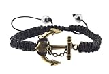 Braided Waxed Cord Macrame Woven Boat Nautical Navy Anchor Bracelet with Adjustable Knot