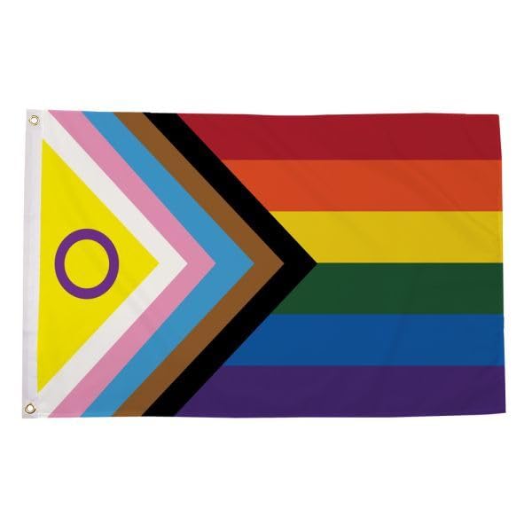 Flagmax Intersex Progress Pride Flag, 5ft x 3ft (150cm x 90cm), Multi, Polyester, Brass Eyelets, Water & Weather Resistant, Fire Retardant, Vivid Colours, Made for flying on a flag pole