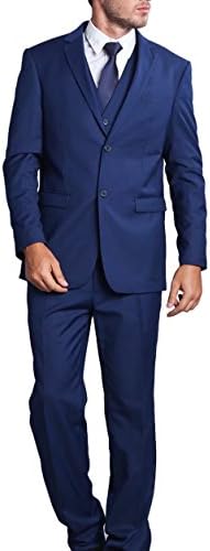 19V78 (Blazer+Pants+Vest) Men's Slim Fit Suits Wedding Groom Notch Lapel Single-breasted Two Buttons Blaser Suits, Royal Blue,36S