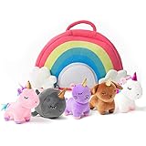 PixieCrush Unicorn Toys Stuffed Animal Gift Plush Set with Rainbow Case â€“ 5 Piece Stuffed Animals with 2 Unicorns, Kitty, Puppy, and Narwhal â€“ Toddler Gifts for Girls Aged 3, 4, 5 ,6 ,7, 8 yr olds