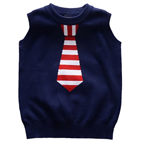 Happy Cherry Kids Pullover Round Neck Faux Stripe Tie Knit Fashion Sweater Vest