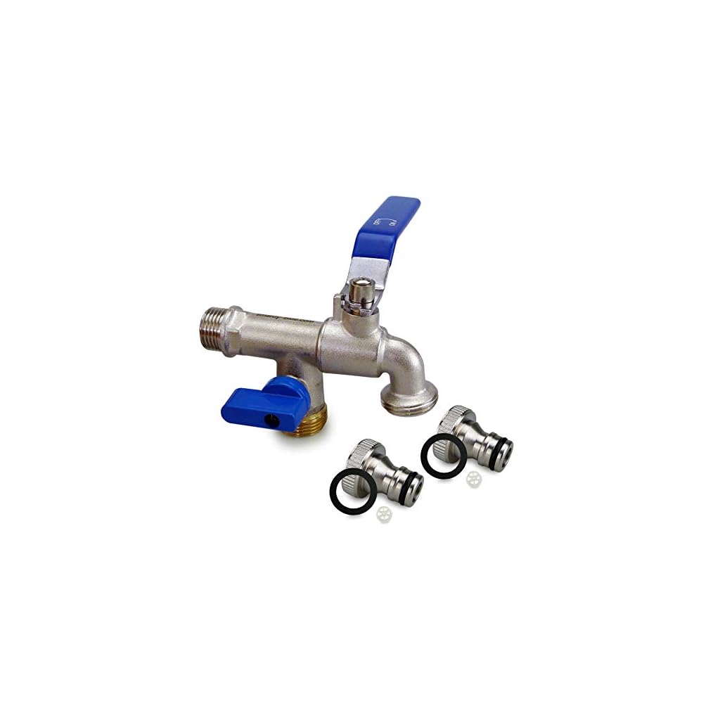 SMARDY Hochwertiger Doppel-Wasserhahn Auslaufhahn 1/2″ x3/4″ x3/4