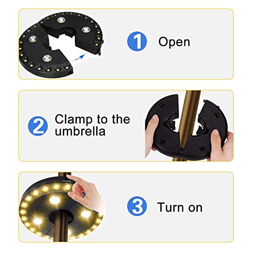 OYOCO Warm White Patio Umbrella Light 3 Brightness Modes Cordless 28 LED Lights at 200 lumens 4 x AA Battery Operated,Umbrella Pole Light for Patio Umbrellas,Camping Tents (Renewed)