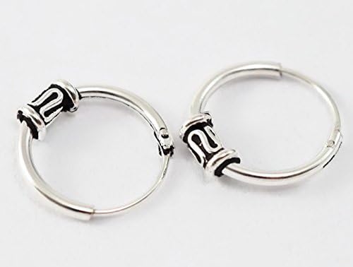 Real 925 Sterling Silver Bali Earring Hoops Black Oxidized Unisex 1/2" (12 mm)
