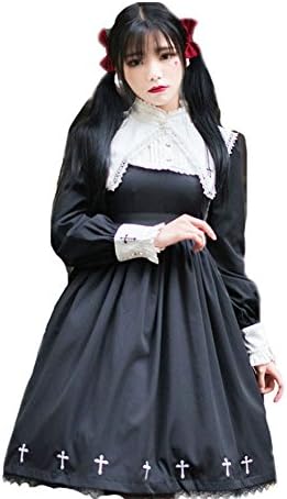 BLESSIWomen's Black and White Embroidery Cross Lolita Dress Long Sleeves