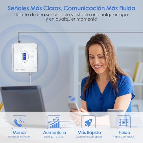 3G 4G LTE 5G Amplificador de Señal Celular Banda 2/4/5/25/66 850/1700/2100/1900MHz Amplificador de Señal de Teléfono Celular con Antena Kit para Movistar, AT&T, Telcel