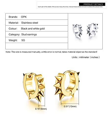 Mintik 3Pairs Silver Gold Black Rivets Hoop Earrings Stainless Steel Spikes Awl Piercing Taper Huggie Hinged Earrings Set