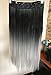 22” Thick Long Straight One Piece Clip in on Hair Extensions Black Gray Ombre Hairpieces with 5 Clips (22