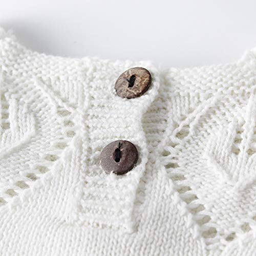 Newborn Baby Girls Cute Knit Strap Romper Leaves Pattern Jumpsuit Bodysuit White