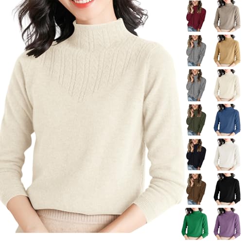 Ladies Long Jumpers Jumpers for Women UK, Versatile Cowl Neck Chunky Knitted Pullover Long Sleeve Loose Fit Lounge Wear and Casual Sweater Stylish Womens Turtle Neck