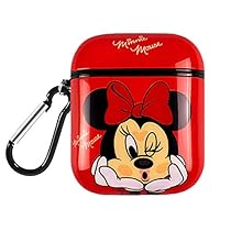 DISNEY COLLECTION AirPods Case Cartoon Cover,Cute airpods case, Fully Protected Shockproof case with Keychain Clip Carabiner, Compatible with Apple AirPods 2and 1(Red Minnie)
