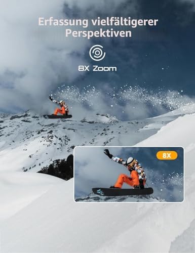 M80Air Action Cam 4K60FPS 64MP WiFi Sportskamera Unterwasserkamera 40m Wasserdicht EIS Stabilisierung 8X Zoom 2.4G Fernbedienung 2x1350mAh Akkus mit Zubehör-Set