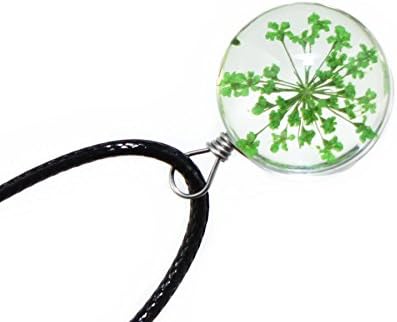 Handmade Real Dry Flower Plant Glass Ball Pendant Design Rope Bracelet for Women &amp; Girls (Babys Breath Green)