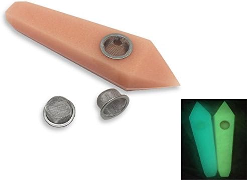 Yinglai Luminous Pink Orange Glow in Dark Quartz Crystal Stone Point Obelisk Gemstone Healing with 3PCS Metal Filters about 3.8-4.3 inches