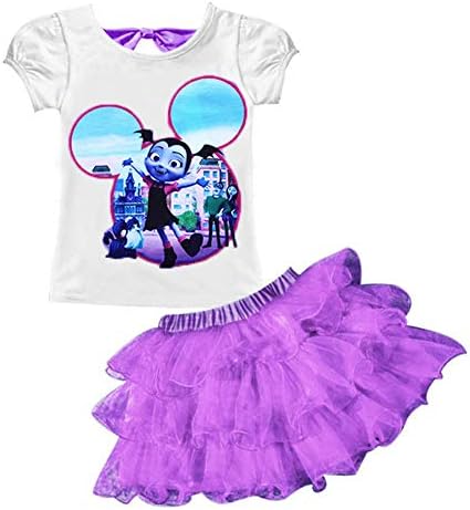 AOVCLKID Little Girls' 2Pcs Suit Cartoon Shirt and Skirt Set
