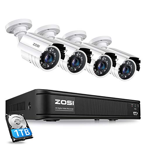ZOSI H.265+ Full 1080p Home Security Camera System Outdoor Indoor, 5MP-Lite CCTV DVR 8 Channel with Hard Drive 1TB and 4…
