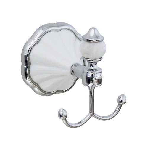 MODONA Four Piece Bathroom Accessories Set, Includes 24â€ Towel Bar, Robe Hook, Towel Ring, and Toilet Paper Holder â€“ White Porcelain & Chrome - Flora Series - 5 Year Warrantee