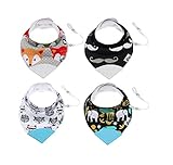 Tickles & Wiggles Organic Cotton Bandana Baby Bibs for Teething, Drool, Food - Shower Registry Gifts for Infants, Teether, Adjustable Snaps, Pacifier/Toy Tether