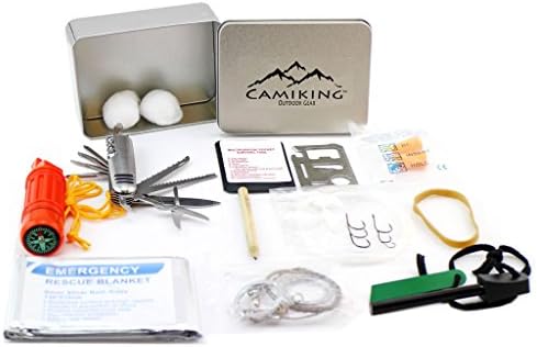 CamiKing -- 46pcs Emergency Kit & Emergency Food Finding Fishing Gear, Compass Emergency Whistle Fire Starter Set Survival Knife & More