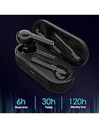 Auriculares inalámbricos Bluetooth 5.0, JBDK True inalámbricos con micrófono integrado auriculares estéreo HiFi TWS auriculares 24H tiempo de reproducción cancelación de ruido auriculares para entrenamiento