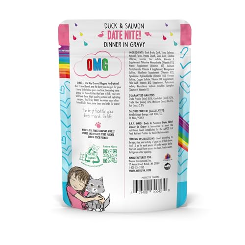 WERUVA B.F.F. OMG – BEST FELINE FRIEND OH MY GRAVY!, DATE NITE! WITH DUCK & SALMON IN GRAVY CAT FOOD, 2.8OZ POUCH (PACK OF 12)
