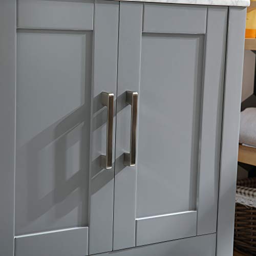 36" Grey Paint Bathroom Vanity and Sink Combo Glass/Marble Top w/Drawer Side,Sink, Faucet (Solid Wood + Marble Top) - Thumbnail 7