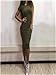 iLUGU Neutral Knee-Length Dress For Women Boatneck Solid Color Pocket Tops