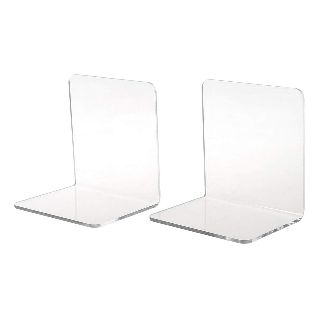 fatteryu 2Pcs Clear Acrylic Bookends L-shaped Desk Organizer Desktop Book Holder School Stationery Office Accessories