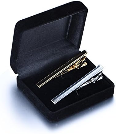 2 Pieces Mens Ties Bar Clips Silk Tie Bar Set, Silver and Golden