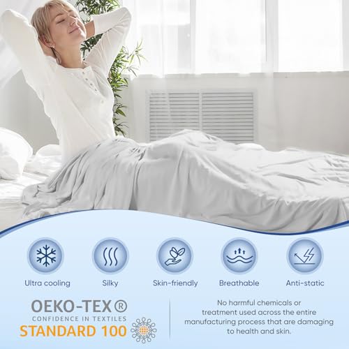 Elegear 200x220cm Bamboo Cooling Blanket for Night Sweats, Q-Max 0.4 Summer Cool Fiber Throw for Bed Sofa Chair Travel Adult Kid Hot Sleeper, Breathable, Comfort, Lightweight, Double/King Size, Gray