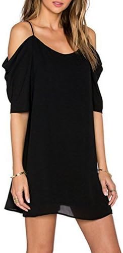 Tuifallen Spring And Summer Women's Chiffon Cut Out Cold Shoulder Trumpet Sleeve Strap Dress Top