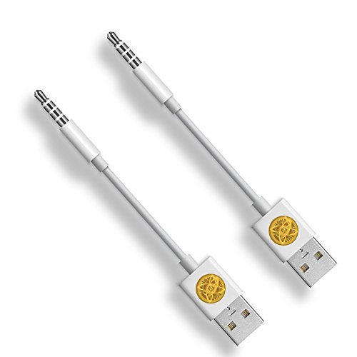 iPod Shuffle Cable Charger, 2PK of High Quality 3.5mm Jack to USB Power Charger Sync / Transfer Data Cable for iPod Shuffle 3rd 4th 5th Gen (White)