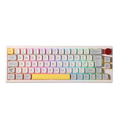 EPOMAKER TH66 Pro ISO UK Layout 65% Hot Swap RGB NKRO 2,4 Ghz/Bluetooth 5.0/Tastiera meccanica da gioco cablata con tasti MDA PBT, controllo manopola per Mac/Win (White Case, Gateron Pro Yellow)