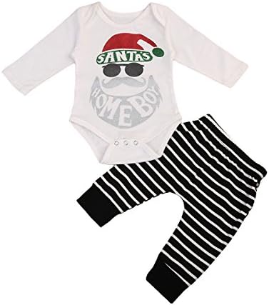 Christmas Outfit Baby Boy Santa Claus Outfit--Long Sleeve Homeboy Romper+ Stripe Long Pants Clothing Set (3-6 Months, Christmas)