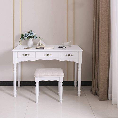 BEWISHOME Vanity Set Makeup Dressing Table and Cushioned Stool, Large