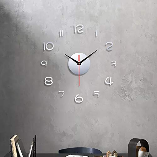 Wall Sticker Wall Clock, Frameless DIY Wall Mute Clock 30D Mirror Surface Sticker Home Office Decoration,White-7