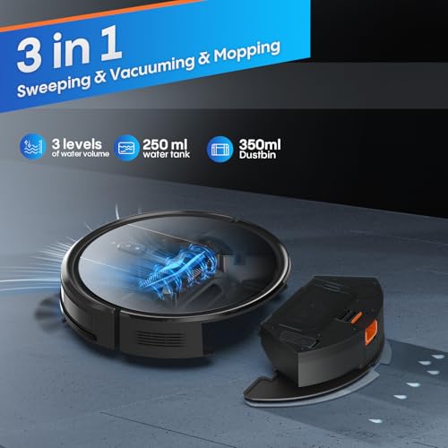 Bagotee Robot Vacuum cleaner with mop,Scheduled Cleaning with 3 Adjustable Suction Levels, 5000Pa Strong Suction, App/Alexa/Google Assistant Voice Control, Ideal for Carpet, Hard Floor
