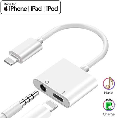 Headphone Adapter for iPhone 8 3.5mm Splitter Jack for iPhone X/Xs/XS max/ 8/8 Plus/ 7/7 Plus Dongle Earphone Cable Charger and Listen to Music Aux Adapter Audio + Charge Connector Support iOS 12